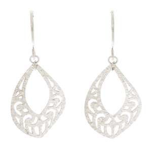 Leaf Motif Earrings Swing K18WG White Gold